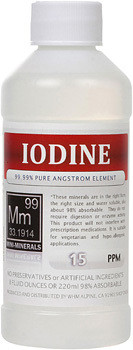 Iodine comes in 8, 16 and 128 ounce bottles.
