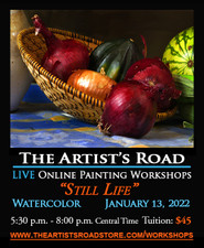 January 13, 2022, 5:30 PM - 8:00 PM Central Time - Live Online Thursday Evening Watercolor with John Hulsey - Still Life