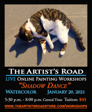 January 20,  2022, 5:30 PM - 8:00 PM Central Time - Live Online Thursday Evening Watercolor with John Hulsey - Shadow Dance