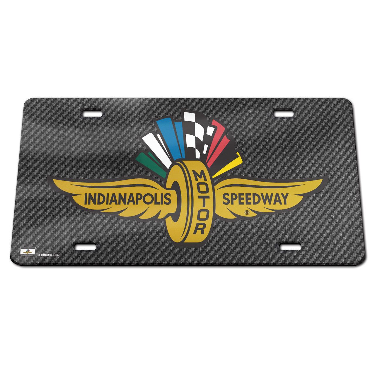 Wing Wheel and Flag Carbon License Plate Indianapolis Motor Speedway