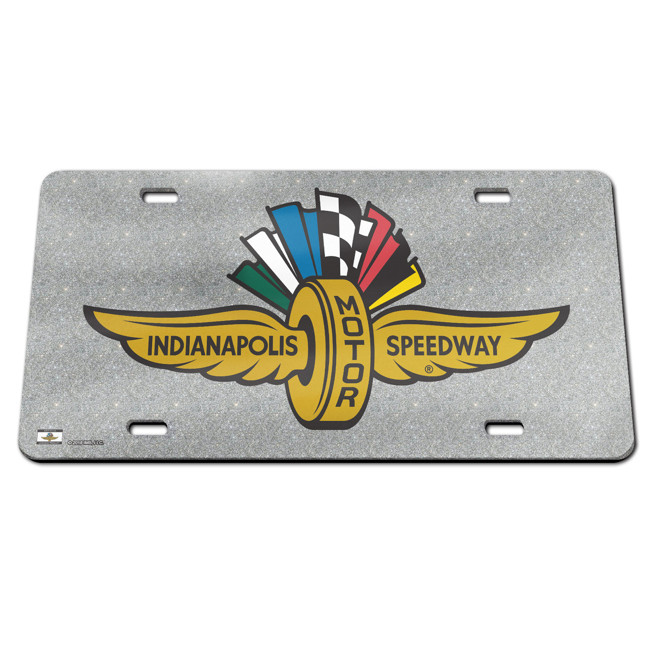 Wing Wheel and Flag Glitter License Plate Indianapolis Motor Speedway