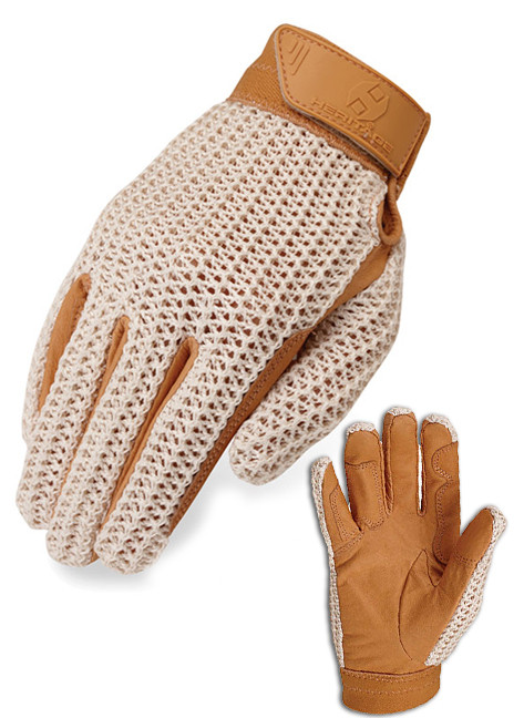 Dublin Cool Crochet Riding Gloves with Leather Palm and Touch Tape Wrist Closure 