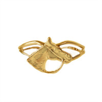 Gold Small Bridled Horse Head Adjustable Ring from Finishing Touch