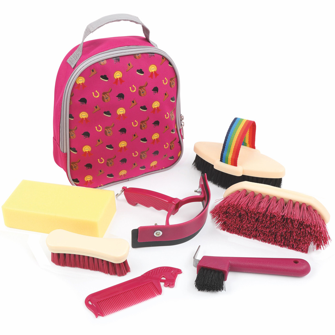 Grooming Bag & Set Of 8 Brushes For Horses & Ponies Horse Grooming Kit 