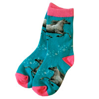 Kids Mystic Horse Socks, Electric Blue/Pink