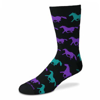 Cantering Horse Socks, Black/Purple/Teal, Youth