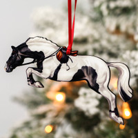 Classy Equine Black/White Tobiano With Saddle Hunter Jumper Horse Ornament