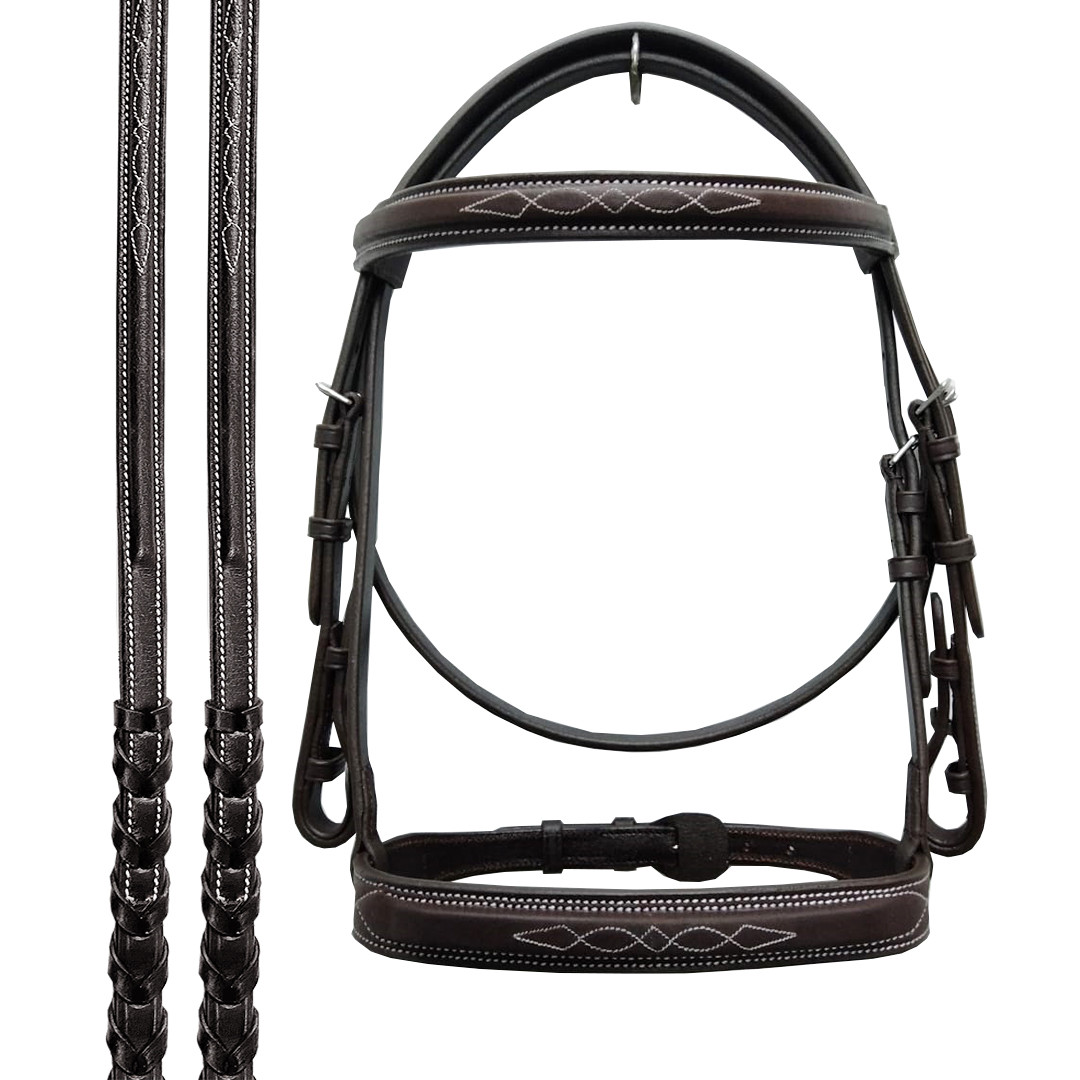 Plaited Reins Stunning  Leather Plaited Stitched Hunter Bridle Pony Size 