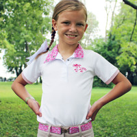 Belle & Bow Short Sleeve Show Shirt, White with Pink Belles,  2 - 8 Years