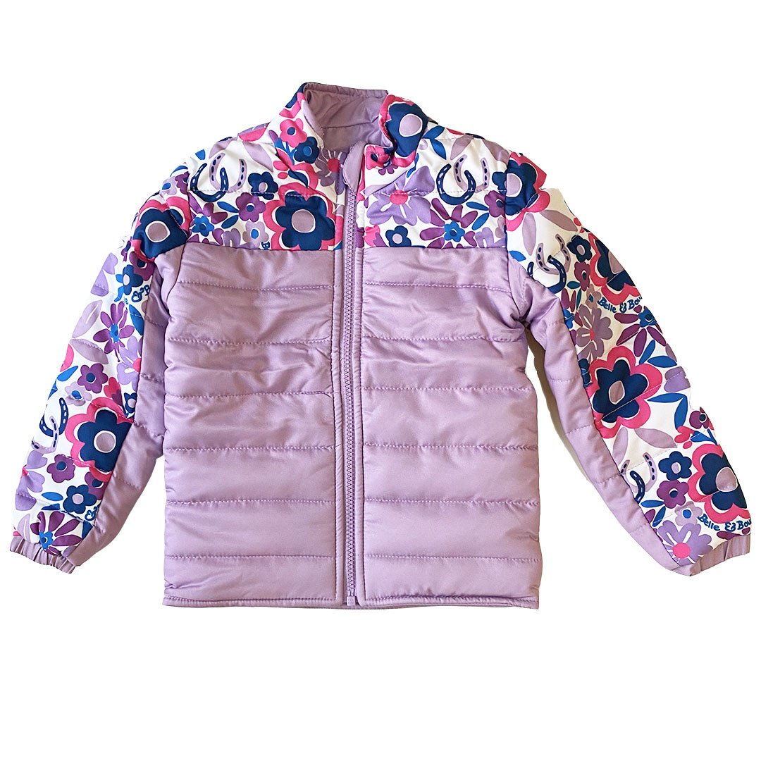 Belle & Bow Reversible Puffer Jacket, Lavender with Flower Power Pattern