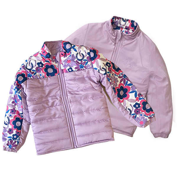 Belle & Bow Reversible Puffer Jacket, Lavender with Flower Power Pattern