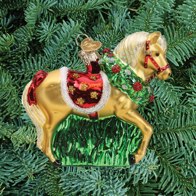 Old World Christmas Glass Holiday Pony With Wreath Ornament