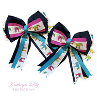 Kathryn Lily Painted Ponies Show Bows, Navy/Pink/Teal/White