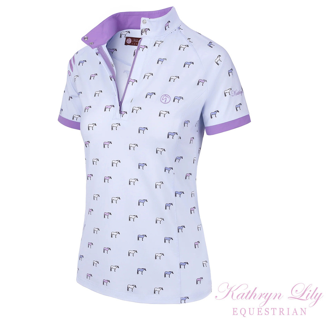 white polo shirt with purple horse