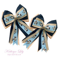 Kathryn Lily Horses with Airplanes Show Bows, Navy/Light Blue/Tan/Peach