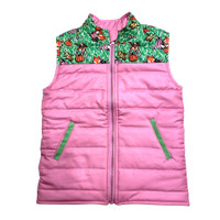 Belle & Bow Reversible Puffer Vest, Pink with Fox Pattern
