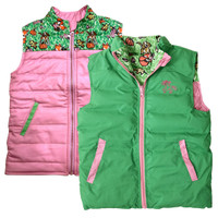Belle & Bow Reversible Puffer Vest, Pink with Fox Pattern