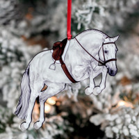 Classy Equine Gray with 4 Socks Jumping Horse Ornament