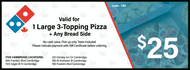 Domino's Pizza (Cambridge) - Large 3 topping & any bread side