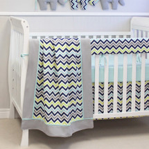 CHEVRON NAVY 4 PC Set Crib Bedding - includes Rail Protector
