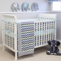 CHEVRON NAVY 4PC Set Crib Bedding - includes Bumper Pad