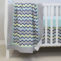 CHEVRON NAVY Baby Crib Blanket with Border