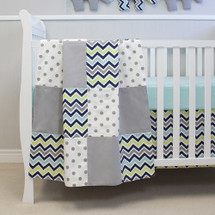CHEVRON NAVY Baby Crib Blanket - Patchwork Style
