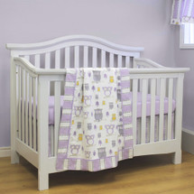 HOOTY LILAC 3 PC Set Crib Bedding - Bumperless