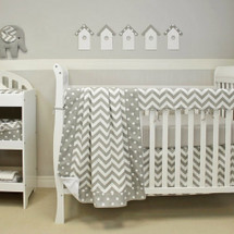 SIMPLY GREY 4 PC Set Crib Bedding - includes Crib Rail Protector
