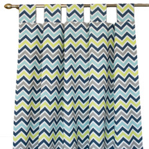 Navy, lime, and grey chevron drapes