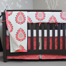 Coral damask baby bedding