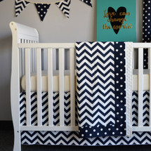 SIMPLY NAVY "Premium" 3 PC Set Crib Bedding (Blanket, Skirt, Sheet)