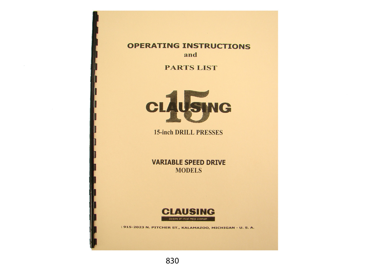 Clausing 15 Drill Press Vari Speed Operating Instructions