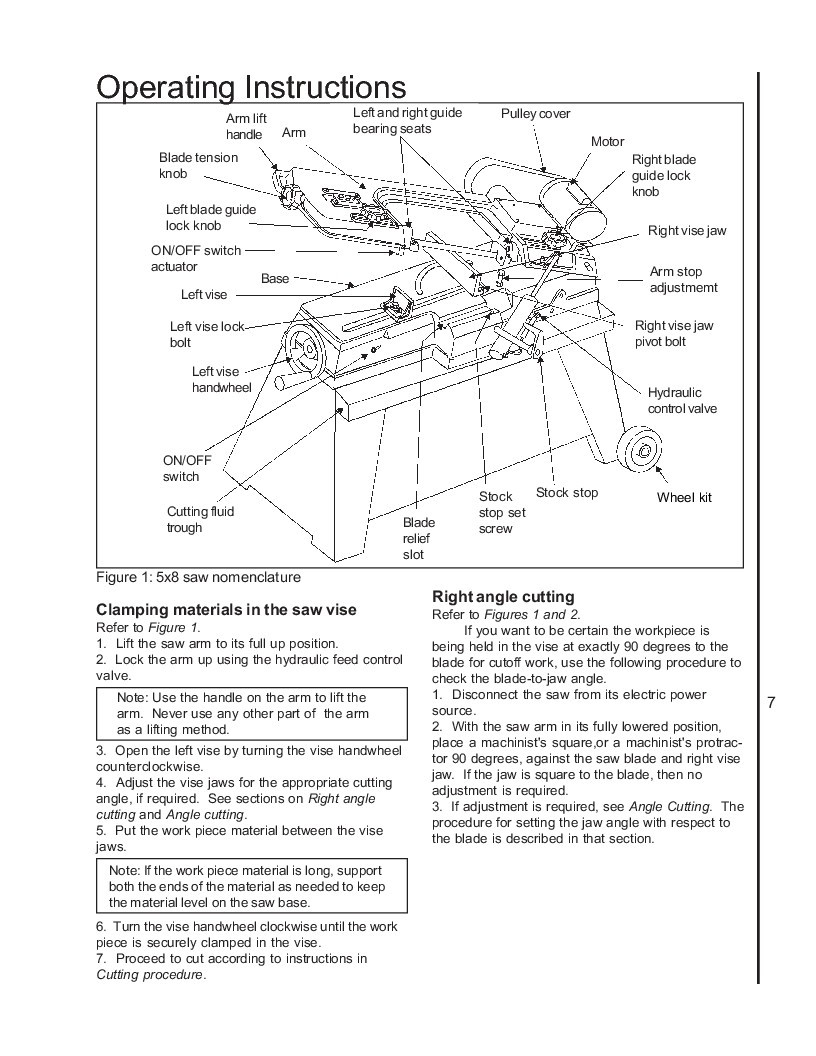 Wilton Model 3130 3230 Horizontal Band Saw Op Instruct Parts