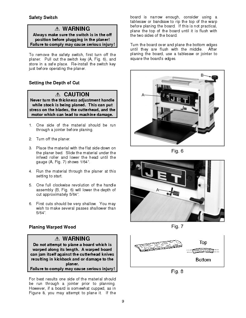 Jet Jwp 12dx 12 Wood Planer Owners Manual 183 Fabersurplusmanuals