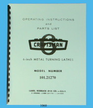 Sears Craftsman 6" Lathe 101.21270 Operating Instructions & Parts List Manual Cover