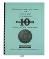 Clausing 10" Lathe 4900 Series S/N: 403934-405509 Op and Parts List Manual #1462