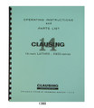 Clausing 14" Lathe 6900 Series sn 602504 up  Op and Parts List manual #1366