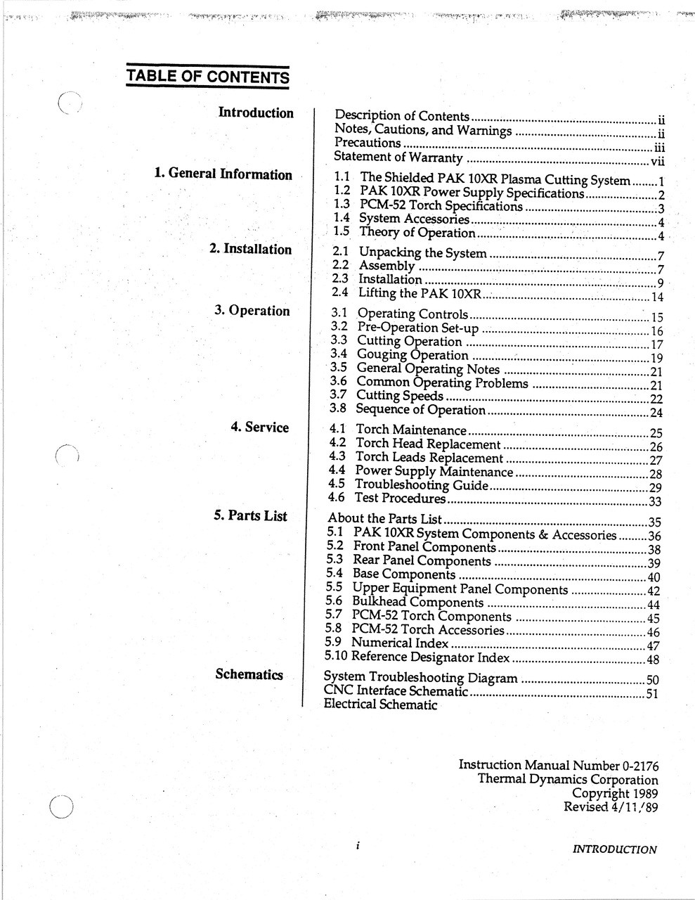 Thermal Dynamics PAK 10 Plasma Cutter Instruction /& Servicing Manual *975
