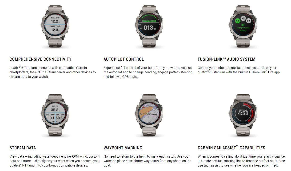 Garmin Quatix 6 Marine Watch - Titanium Grey with Titanium Band  (010-02158-96) | Boat Warehouse Australia