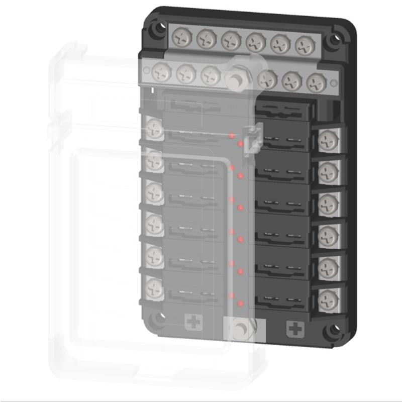 Relaxn Blade Fuse Block with Negative Bus Bar & Cover 12 Gang (302244