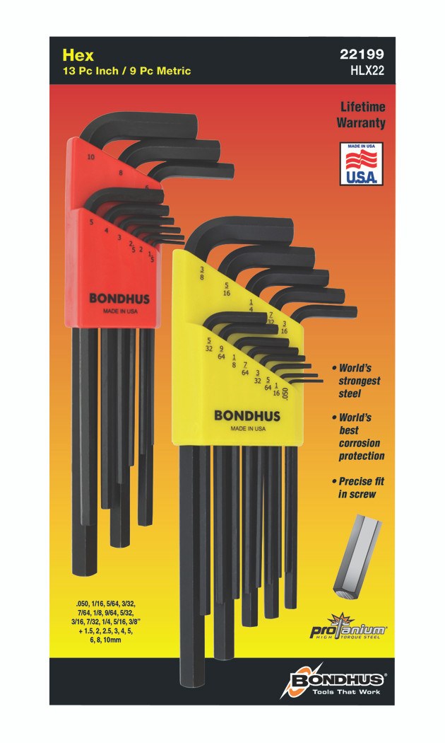 Bondhus 22199 Hex L-Wrench Double Pack 1.5-10mm & 12199 Long Length .050-3/8-Inch 12137 
