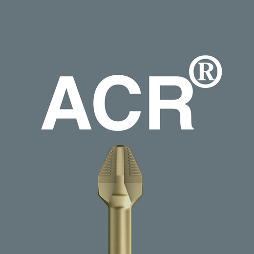 ACR® stands for anti-cam-out ribs". ACR® bits have ribs at the drive tip that protect against slipping out of the screw head. It is recommended that ACR® bits are matched with ribbed ACR® screws for maximum effect. ACR® is a registered trademark of Phillips Screw Company.