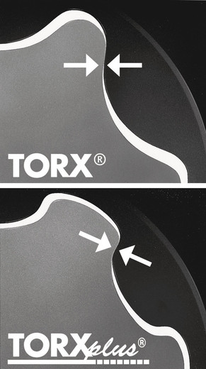 Compared with the normal" TORX® profile, the elliptical instead of circular profile enlarges the 6 flanks that transfer torque between the tool and the screw. This means that the force applied when screwdriving is spread across a larger surface area. Higher torque is transferred and, in addition, the service life of the screw and tool are lengthened. The so-called centre-lock screws on cutting tools represent a typical use of this type of screw profile. The thermal influences on such holders for carbide insert tips often bake" the retaining screws so firmly that it is important to have a profile that considerably enhances the loosening torque capability of the screws. For this reason a torque-stable screw profile is necessary to avoid any possible damage to the screw and to exclude the possibility of an otherwise costly machine downtime.
