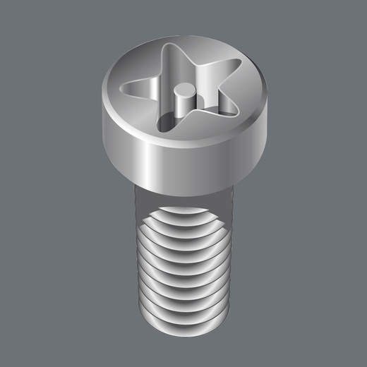 A 5-flank TORX PLUS® profile with a borehole. This drive geometry has only five flanks instead of the usual six and a borehole to protect safety screws against unauthorised unfastening. The screws cannot be turned with conventional, widely available tools.