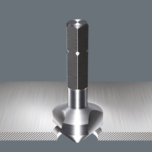 3-flute countersink bits, 90°  Application: Deburring, chamfering and countersinking  1/4" drive suitable for holders as per DIN 3126-D 6.3 (ISO 1173)  Hexagon shaft for very high torque transfer  HSS = high speed steel  Finely adjusted material elasticity for long service life  3 tips  Excellent centring properties  Straightforward cutting  Perfect chip removal  Low jamming risk  Precise return control  High corrosion protection