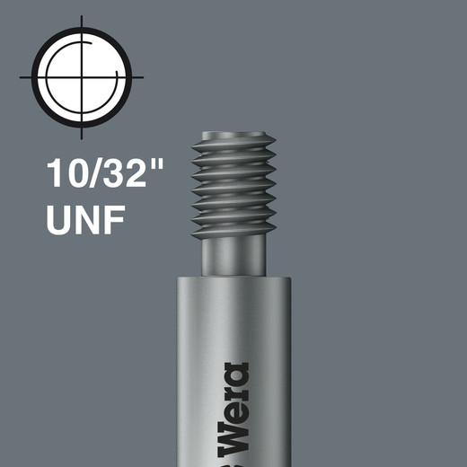 Thread drive # 10-32 UNF (Wera connecting series 16). Drive: For direct machine drive.
