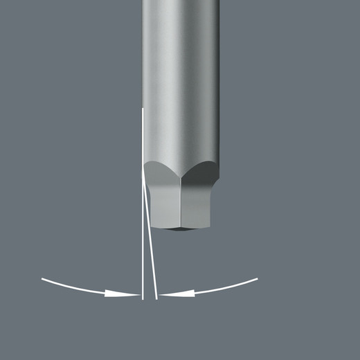 V bits have a conical profile. The clamping forces thus resulting hold Robertson screws securely on the tip of the tool. Ideal for screwdriving at difficult-to-access places.
