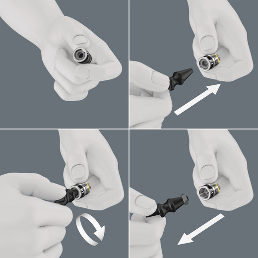 This tool enables hexagon nuts to be easily removed from sockets with holding function.