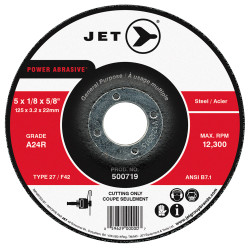 Jet 500719 - 5 x 1/8 x 5/8 A24R POWER ABRASIVE T27 Cut-Off Wheel